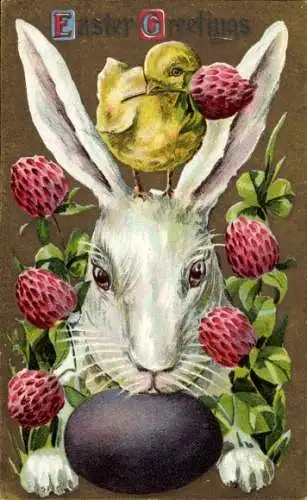 Ak Glückwunsch Ostern, Osterhase, Küken, Klee