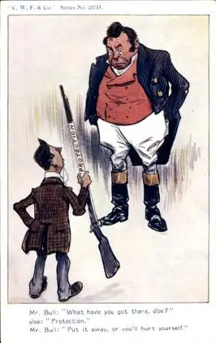 Künstler Ak John Bull, What have you got there, Joe? Joseph Chamberlain