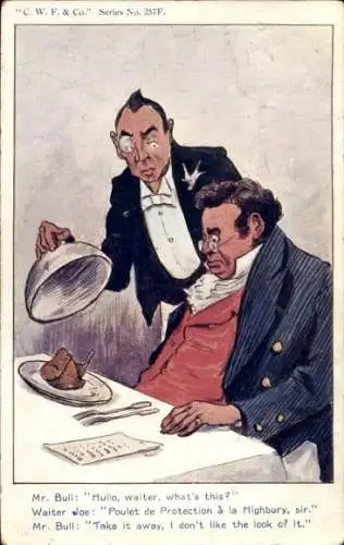 Künstler Ak John Bull, Kellner, Karikatur