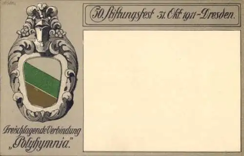 Studentika Ak Dresden, Freischlagende Verbindung Polyhymnia, 50. Stiftungsfest 1911, Wappen