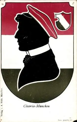 Studentika Ak München, Corps Cisaria, Schattenbild eines Studenten, WSC Weinheimer Senioren Convent