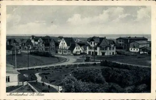 Ak Sankt Peter Ording in Nordfriesland, Teilansicht mit Blick zum Meer, Geschäfte