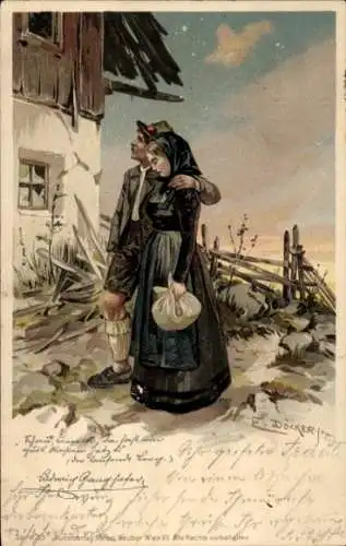 Künstler Litho Döcker, E, Bauernpaar, Ludwig Ganghofer