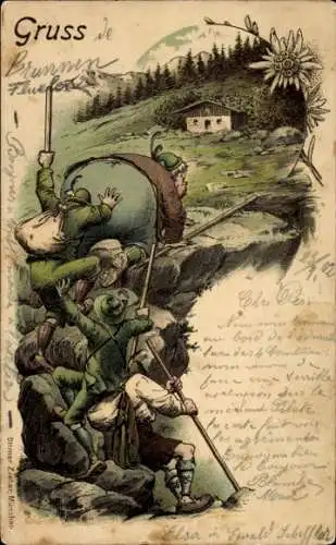 Litho Schweiz, Wanderer, dicker Mann, Humor