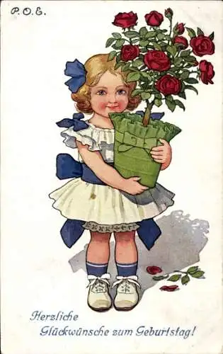 Ak Glückwunsch Geburtstag, Mädchen mit Rosen