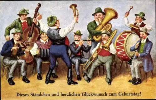 Ak Glückwunsch Geburtstag, Musizierende Männer, Musikinstrumente