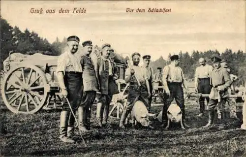 Ak Deutsche Soldaten, Vor dem Schlachtfest, Metzger, I. WK