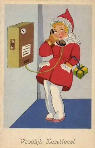 Künstler Ak Frohe Weihnachten, Mädchen am Telefon