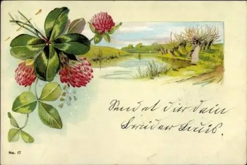 Litho Glücksklee, Kleeblatt, Fluss, Kitsch