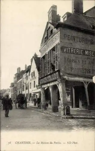 Ak Chartres Eure et Loir, Fachwerkhaus mit der Aufschrift A. Grenouillot Peinture et Vitrerie ...