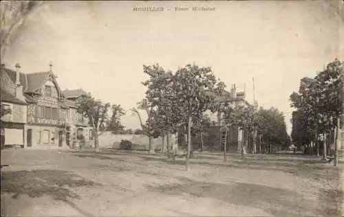 Ak Houilles Yvelines, Place Michelet, ein Platz in Houilles mit Bäumen und Häusern