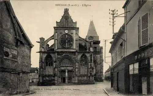 Ak Houdan Yvelines, Eine schwarz-weiße Postkarte mit einem Bild einer Kirche in  Frankreich. A...