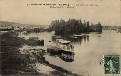 Ak St-Germain-en-Laye - Le Pecq Yvelines, I es lles Corbières et le Viaduc, Embarcadère du Touriste