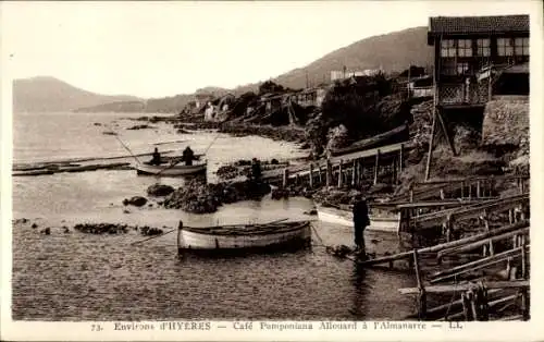 Ak Hyères Var, Café Pomponiana Allouard in Alamanarre