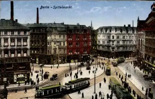 Ak Berlin Mitte, Spittelmarkt, Straßenbahnen, Haus Stein, Geschäft Eduard Palm