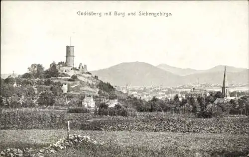 Ak Bad Godesberg Bonn am Rhein, Godesburg und Siebengebirge