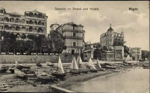 Ak Sassnitz auf Rügen,  Strand und Hotels, Rügen