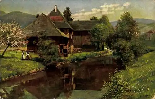 Künstler Ak Hoffmann, H., Schönau im Schwarzwald, altes Haus an der Wiese