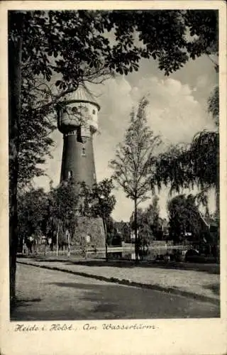 Ak Heide in Holstein, Am Wasserturm, Bäume, Häuser