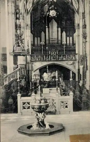 Ak Annaberg Buchholz Erzgebirge, Annenkirche, Taufbecken, Orgel