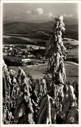 Ak Lückendorf Oybin Oberlausitz, Blick vom Kurhaus auf den Jeschken, Winter