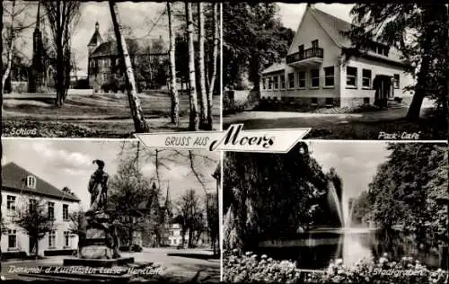 Ak Moers am Niederrhein, Park-Cafe, Schloss, Stadtpark, Denkmal der Kurfürstin Luise Henriette