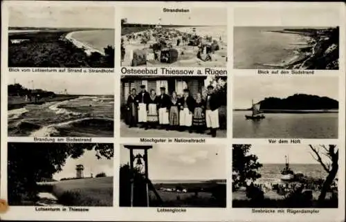 Ak Ostseebad Thiessow auf Rügen, Strandleben, Seebrücke, Höft, Lotsenglocke