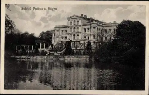 Ak Putbus auf der Insel Rügen, Schloss, Schlossteich, Schlossterrassen und Arkaden