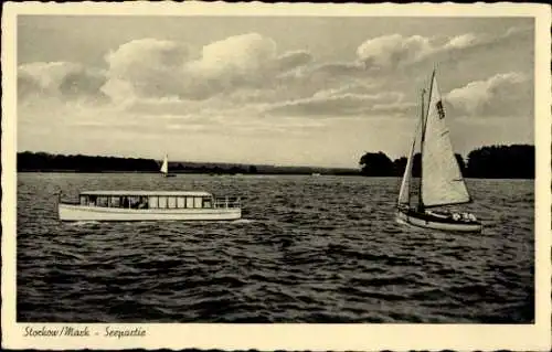 Ak Storkow in der Mark, See, Segelboot, Schiff