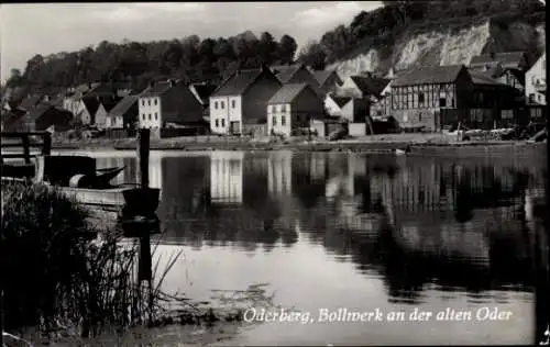 Ak Oderberg in der Mark, Bollwerk an der alten Oder, Uferblick, Schiff