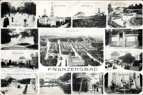 Ak Františkovy Lázně Franzensbad Reg. Karlsbad, Kurpark, Kirche, Salzquelle