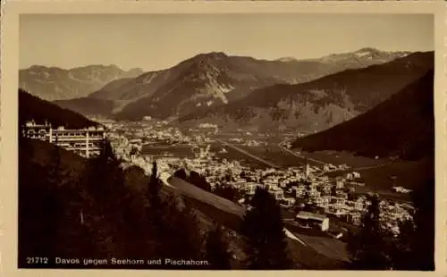 Ak Davos Kanton Graubünden, Gesamtansicht, Seehorn, Pischahorn