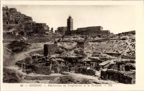 Ak Chenini Tunesien, Habitations de Troglodytes et la Mosquée