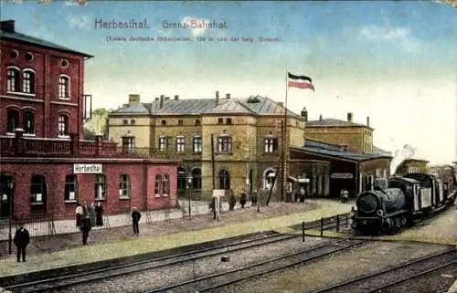 Ak Herbesthal Lontzen Wallonien Lüttich, Herbesthal Grenzbahnhof, Dampflokomotive, historische...