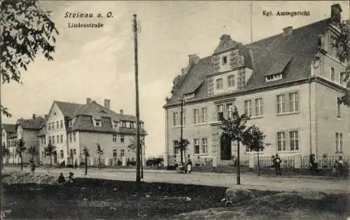 Ak Ścinawa Steinau an der Oder Schlesien, Vorderseite:  Lindenstraße, Kgl. Amtsgericht, Häuser...