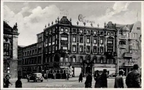 Ak Poznań Posen, Hotel Bazar, Octomil Reklameschild, Straßenbahn, J. Wleklinski Bazar Poznanski