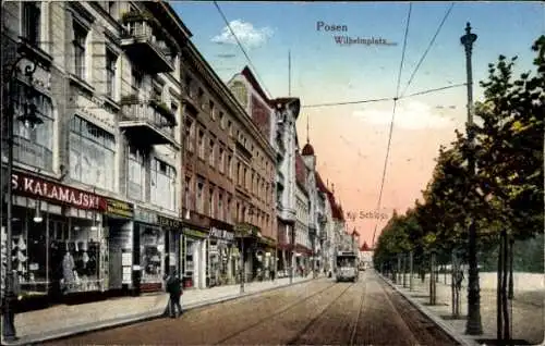 Ak Poznań Posen, Wilhelmplatz, Straßenbahn, Königliches Schloss, G. S. Kalamajski