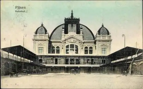 Ak Plzeň Pilsen Stadt, Bahnhof