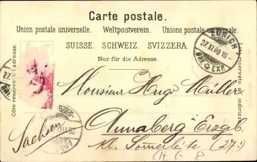 Mondschein Litho Zürich Stadt Schweiz, Gesamtansicht, Theater