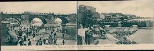 Klapp Ak Dresden Altstadt, Wasserstand der Elbe an der Augustusbrücke 1904 und 1890