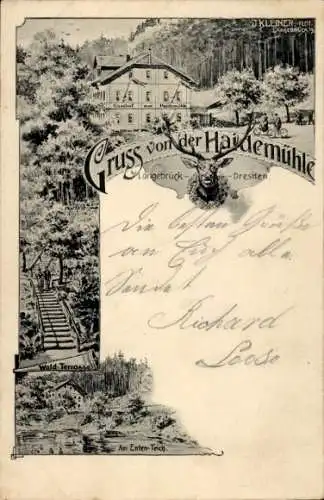 Litho Dresden Langebrück, Dresdner Heide, Heidemühle, Haidemühle