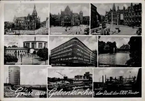 Ak Gelsenkirchen im Ruhrgebiet, Hauptbahnhof, Ausstellungshall, Hans-Sachs-Haus, Stadgarten, G...