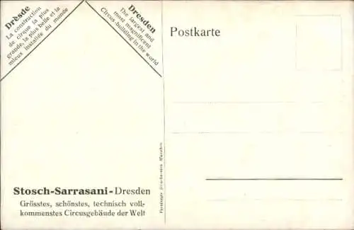 Künstler Ak Dresden Neustadt, Circus Theater Stosch Sarrasani, Portal, Nachtbeleuchtung