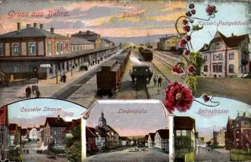 Ak Bebra Hessen, Bahnhof von der Gleisseite, Eisenbahn, Post, Lindenplatz, Kasseler Straße, Bahnstr.