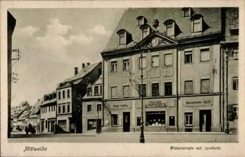 Ak Mittweida in Sachsen, Weberstraße mit Apotheke, Café, 1939, Gebäudefront