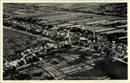 Ak Schaidt Wörth am Rhein in der Pfalz, Fliegeraufnahme