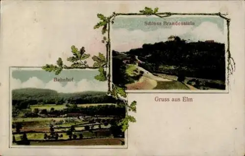 Passepartout Ak Elm Schlüchtern in Hessen, Schloss Brandenstein, Bahnhof