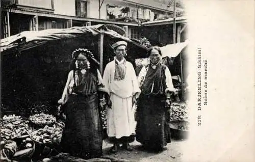 Ak Darjeeling Sikkim Indien, Scene de marche, Markt