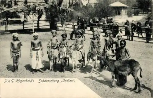 Ak Hagenbeck's Schaustellung Indien, Esel, Völkerschau