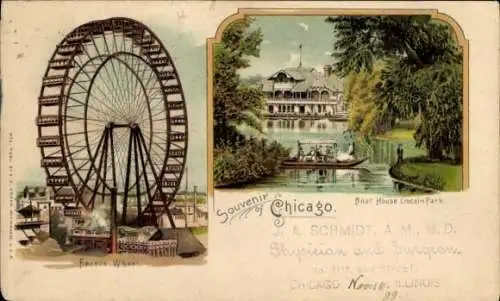 Ak Chicago Illinois USA, Boat House Lincoln Park, Ferris Wheel